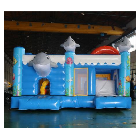 Blue Dolphin Inflatable Bounce House and Slide Combo with Mesh Walls for Kids Events