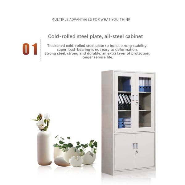 Adjustable Height Hospital Medical Display Cabinet Two Glass Doors With Lock