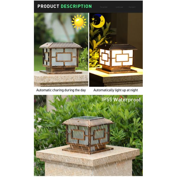 Black Bronze Aluminum Solar Pillar Light Energy Saving Fence Solar Post Cap Lighting