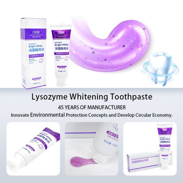 Lysozyme Mint flavored toothpaste for fresh breath and effective plaque control with gentle formula for sensitive teeth