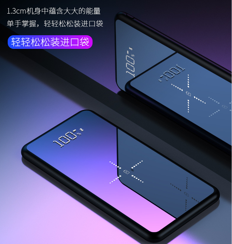 Temper Glass + ABS Wireless Charging Power Bank 2 * USB Ce Rohs Fcc