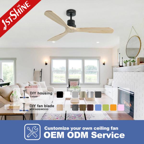 Ventilateur de plafond à moteur à courant continu économe en énergie avec lames en bois naturel et télécommande intelligente