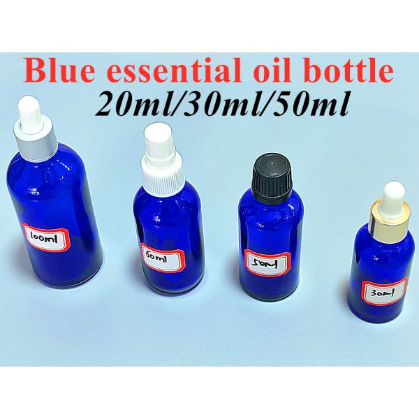 10ml 20ml 30ml 50ml Empty Boston Round Cosmetic Packing Empty Blue Essential Oil Glass Dropper Bottle with Dropper Cap
