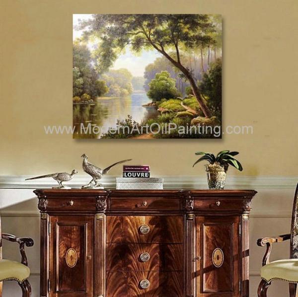 Abstract Original Oil Landscape Paintings Stream Through The Oak Trees