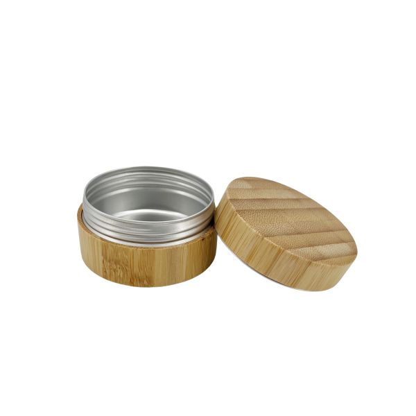 Aluminum Luxury Cosmetic Jar Cylindrical Body Lotion Container With Bamboo Casings