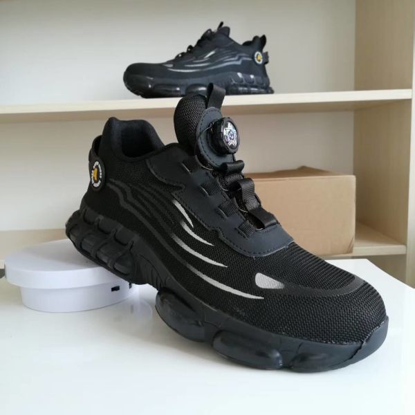Steel Toe BOA Rotating Button Work Shoes Flying Knit Comfortable Safety Shoes With Kevlar Midsole And PU Sole
