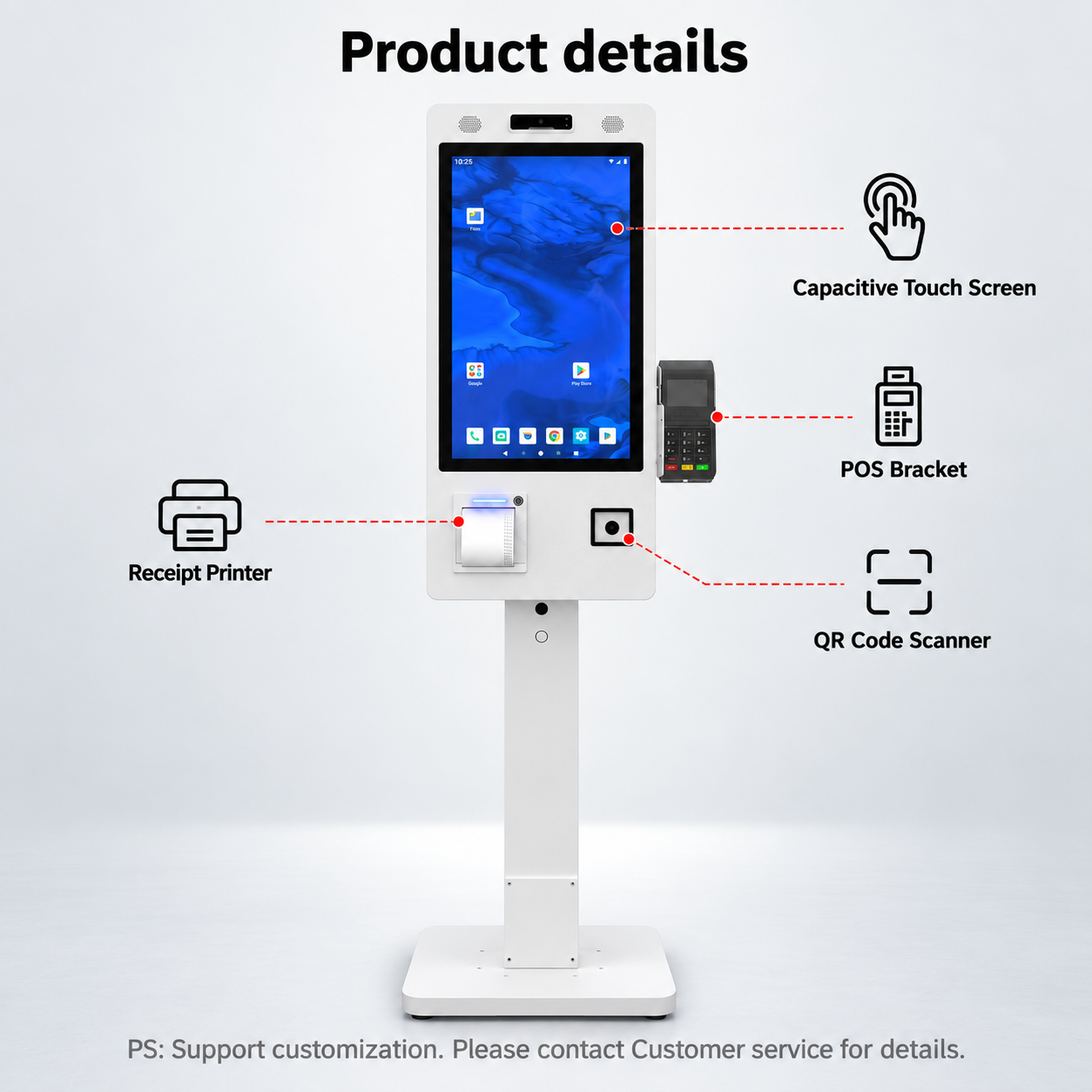 21.5 Inch Self-Service Ordering Kiosk with HD Camera, 80mm Thermal Printer & 1D 2D Scanner All in One Touch POS Terminal for Restaurant & Retail