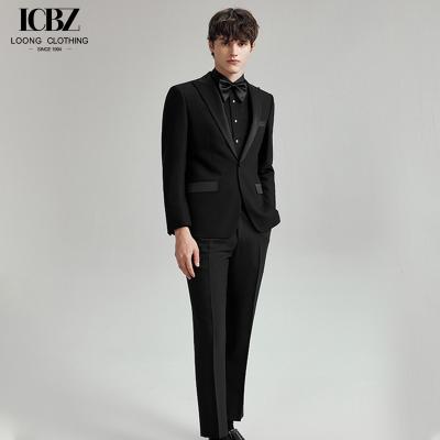 Weaving method woven Woolen Cloth Fabric end Men's Navy Blue Suit for Groom's Wedding