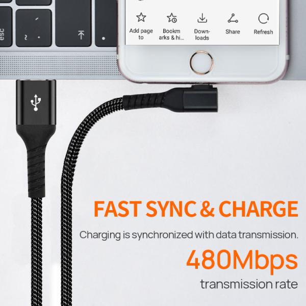 90 Degree USB Lightning Charging Cable Sync Data PD 18W Charging