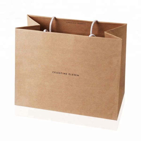 Disposable Coffee Brown Paper Gift Bags Embossing Debossing