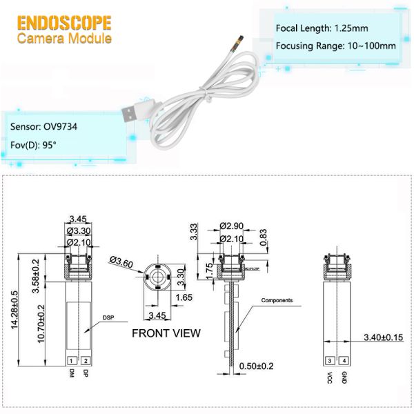 Industrial and Medical Led Integrated CMOS Endoscope Camera Bare Module