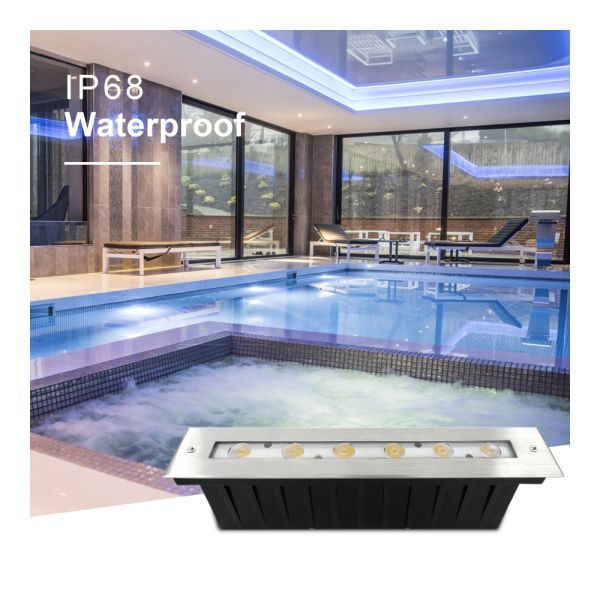 Buried Underwater Light 316 Stainless Steel Front Cover DC24V 6x3W RGB3IN1 With Plastic Mounting Sleeves