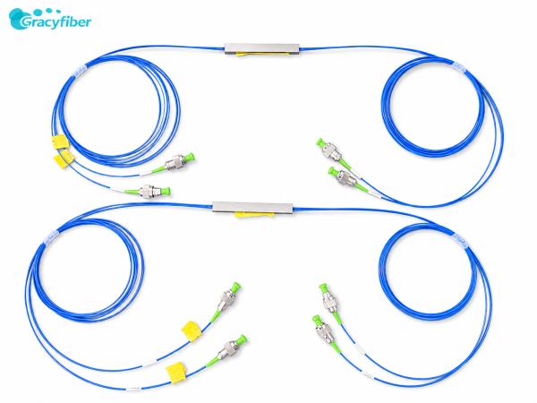 OEM 2x(1x4) PM PLC Splitter Polarization Maintaining High ER>18dB Low IL PM15-U25D Fiber FC to MPO/APC Connector for Coherent Communication Fiber Sensor