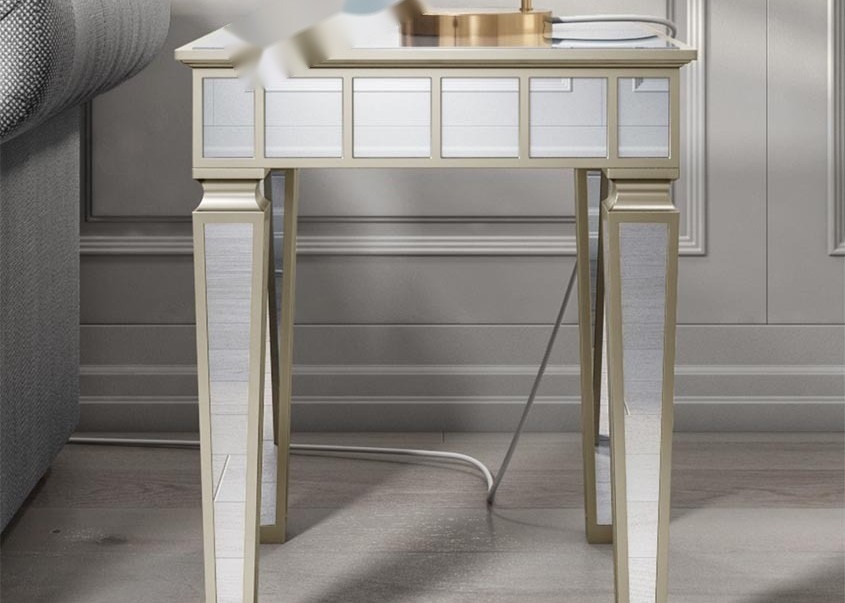 Mirrored Finish Coffee Table with Gold Detailing and MDF Material