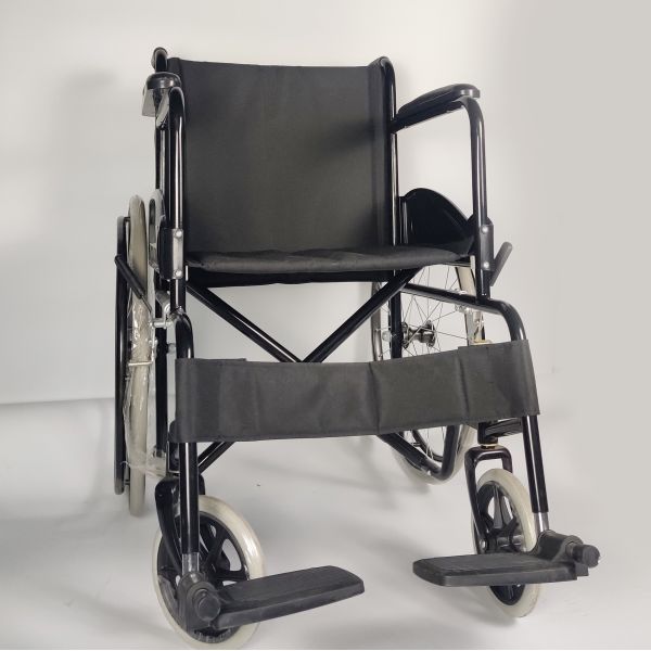 Fixed Footrest Folding Steel Wheelchair With Custom Colors Powder Coating Frame