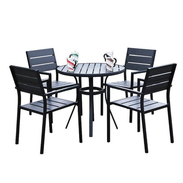 Modern Plastic Wood 4 Seater Table Set 5PCS Wooden Garden Furniture for Outdoor Dining