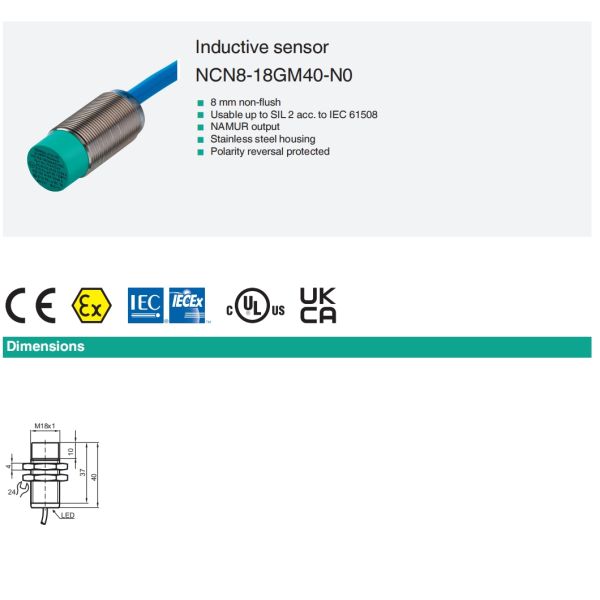 M18 Flush 8mm Inductive Proximity Sensor 8-18gm40-n0 In-connection Sensor