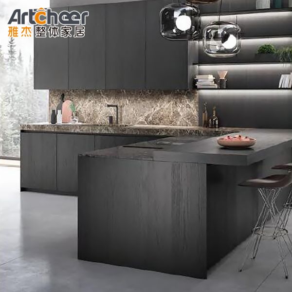 Modern Dark Grey Kitchen Base Cabinet with Water Resistant Carcass and 5 Drawers for Luxury Homes