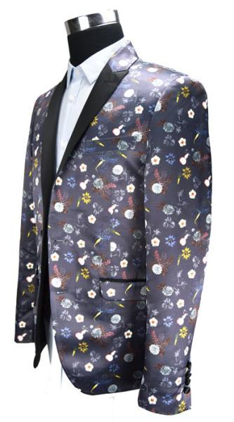 Black Piping Mens Tuxedo Suit Blazer Printed T/R Fabric Anti Wrinkle Breathable