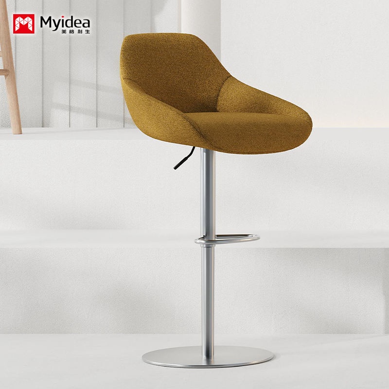 Commercial-Grade Luxury Fabric Bar Stool with Durable Polished Stainless Steel Pedestal for Office Buildings Home Bars Kitchens