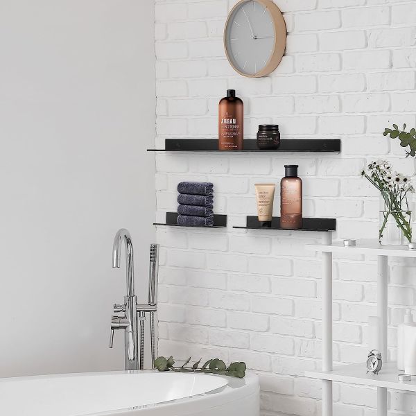 Estantes flotantes negros Estantes de baño Bracket montado en la pared, 16 