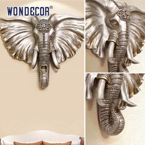 Elephant Head Decoration Metal Wall Art Sculpture Stainless Steel Modern