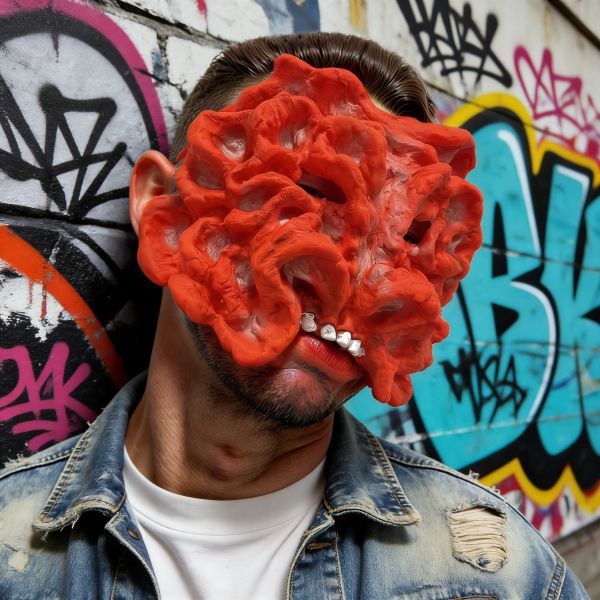 Bloody Red Fungus Mask For Halloween, Horror Cosplay Prop Mask For Costume Party, Fungal Infected Latex Mask For Men & Women, Red, One Size