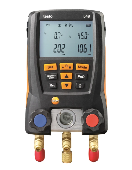Testo 549 Digital Manifold with Robust 2-Way Valve Block, Illuminated Display, and IP 42 Protection