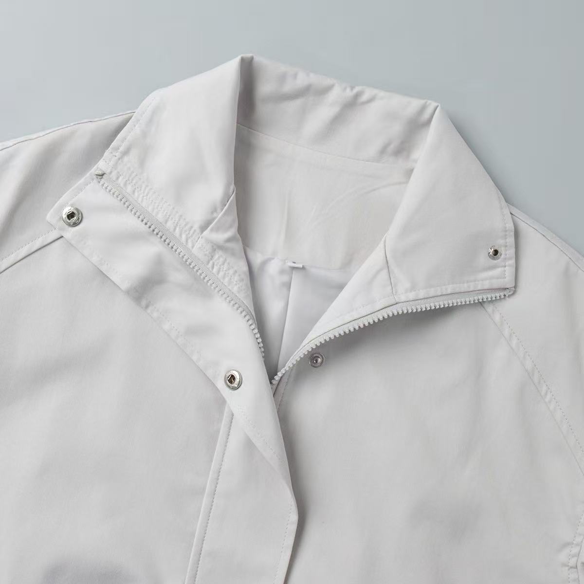 Women's Lightweight Windbreaker Jacket with Adjustable Drawstring Waist and High Stand Collar