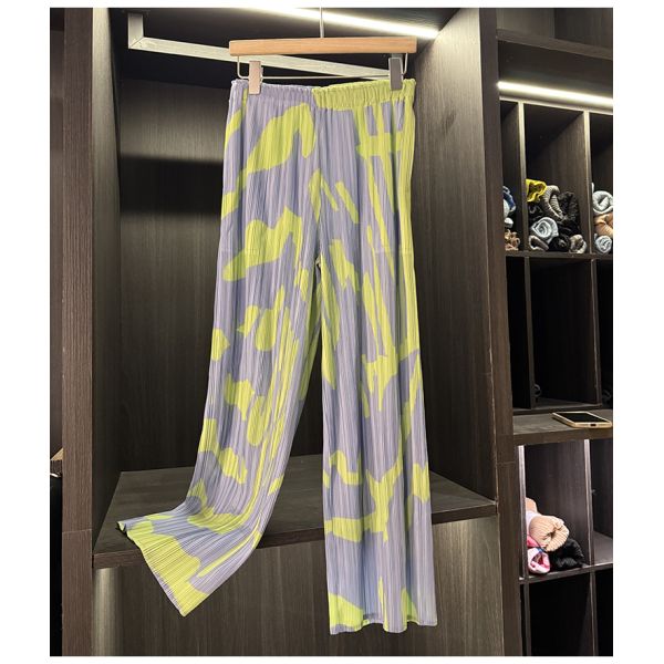 Women's Summer Two-Piece Casual Suit Color-Blocked Printed Pleated Stand-Up Collar Short-Sleeved T-Shirt Loose New Slimming Look