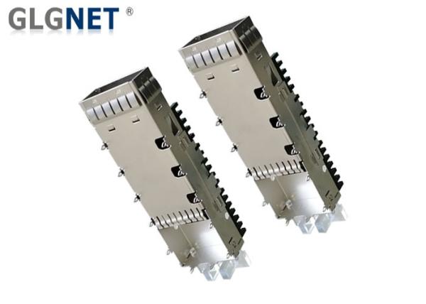 56G Ethernet QSFP+ Cage QSFP28 Connector With Heat Sink Light Pipe EMI Tabs