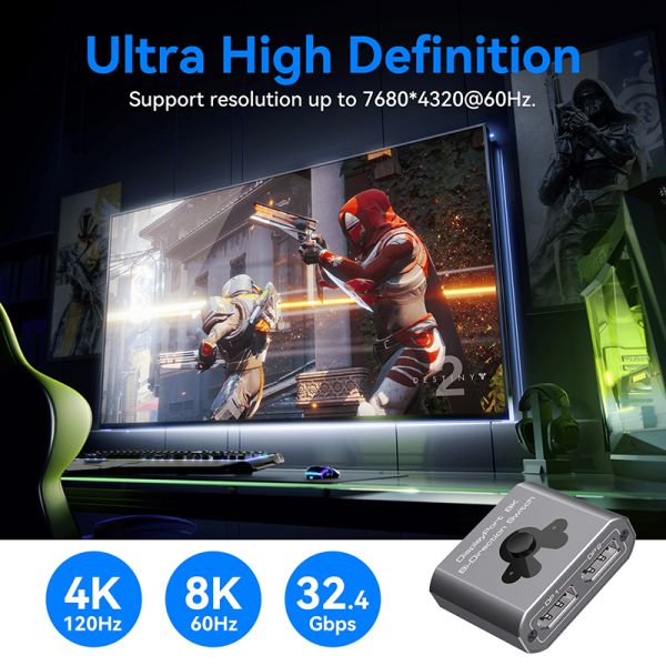 8K60Hz Display Port Switcher for Easy Operation and High-Performance DP 1.4 Switching