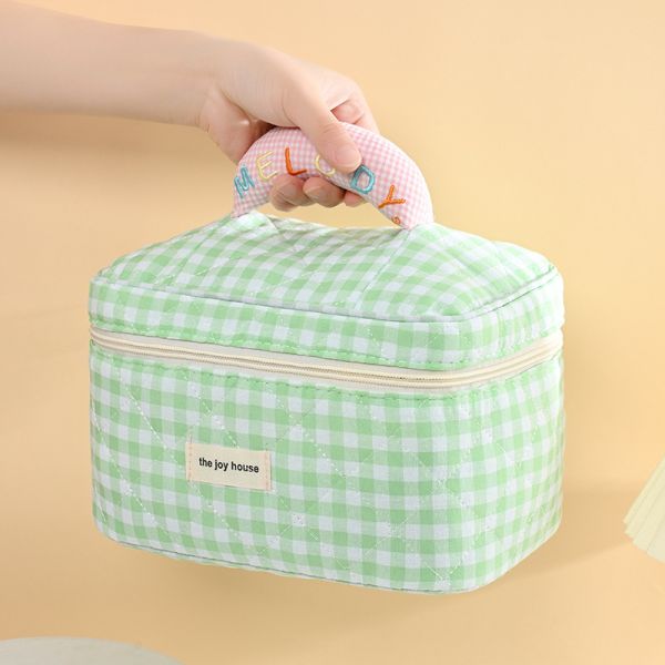 Large-capacity Lattice Portable color Storage Cosmetic Makeup Customized Printed Logo Bag