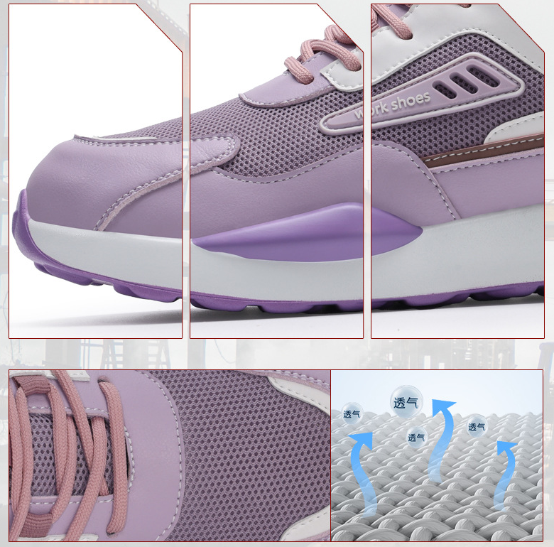 Women's Safety Work Shoes Breathable Steel Toe Anti-Smash Puncture-Resistant Lightweight Comfortable Summer Cross-Border Work Footwear