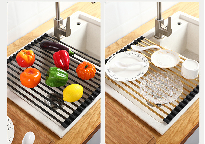 Foldable 0.97KG Steel Kitchen Basket Rack Titanium Square