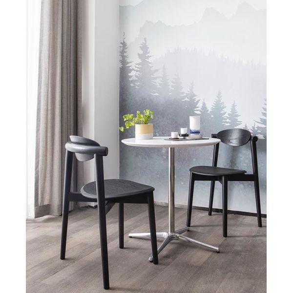 Black Open Finish Solid Wood Restaurant Chair Armless Bistro Seat For Cafe