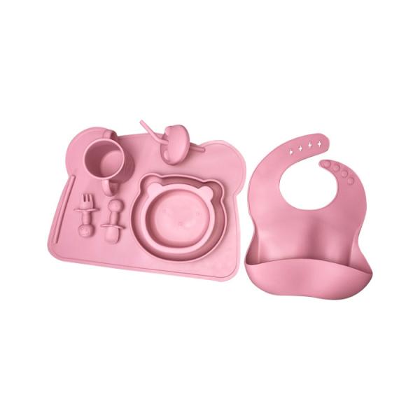 Durable Silicone Baby Feeding Set 6 Pcs BPA Free Plates Straw Sippy Cup