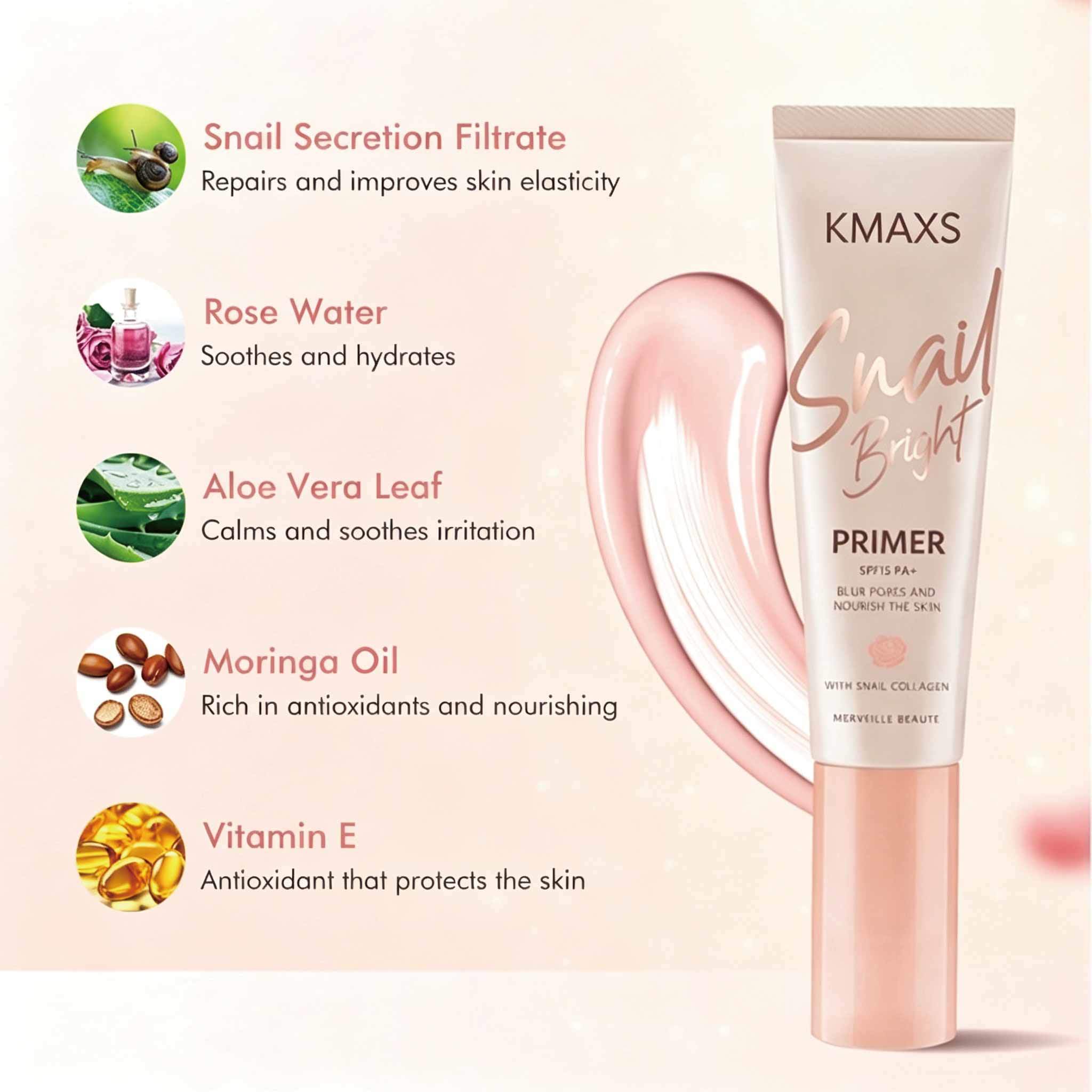 Pore Minimizing Face Makup Products Snail Mucin skin Brightening Primer SPF15