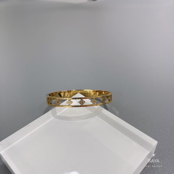 Lady Stainless Steel Bangle Gold Hollowed Kaleidoscope Inlaid With Diamond Bracelet