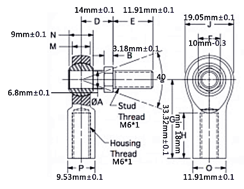 Spherical Rod End Stainless Steel Ball Joint Steel Housing PTFE Race With Integral Ball Stud