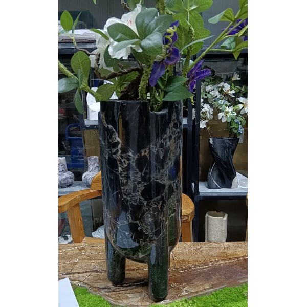 Portoro Marble Vase For Flowers Corrosion Resistant Aesthetic High Durability