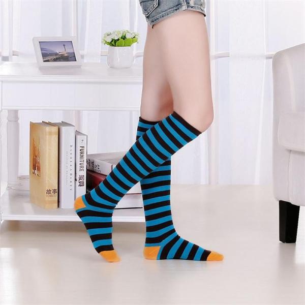 Custom design wholesale striped supersoft polyester knee high dress stockings for girls