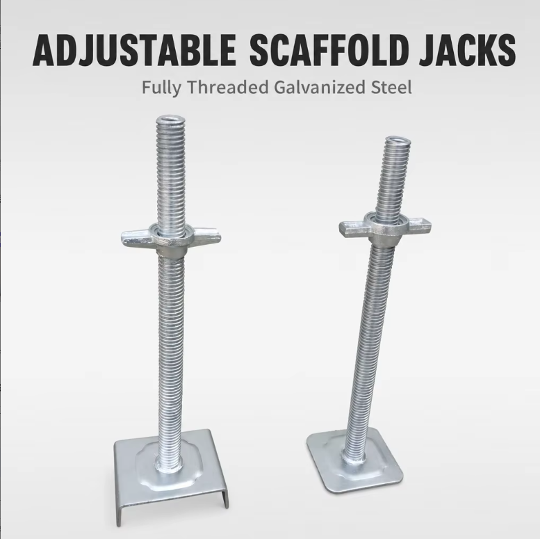 Fully Threaded Galvanized Steel Scaffolding Base Jack Square Base Plate Heavy Duty Adjustable Screw Jack Leveling Jack