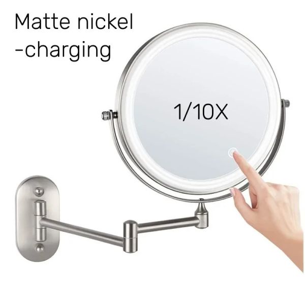 8 Inch Chrome 10x Magnifying Double Side USB Charging Bathroom 3 Color Makeup Mirror lamp(WH-MR-82)