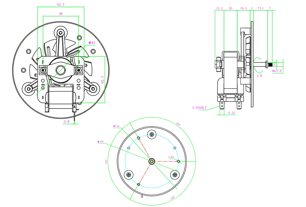 Мотор с затененным полюсом 240В 35В 2000RPM 50/60Гц Низкий шум, используемый в печи