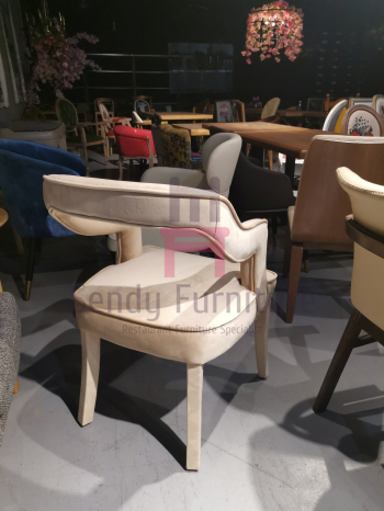 Hollowed Backrest Wood Restaurant Chairs Fully Upholstered In Gray Color Velvet