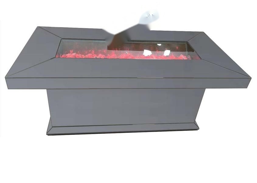 Silver Mirror Finish Fireplace Coffee Table with Integrated Electric Firebox and Multifunctional Furniture
