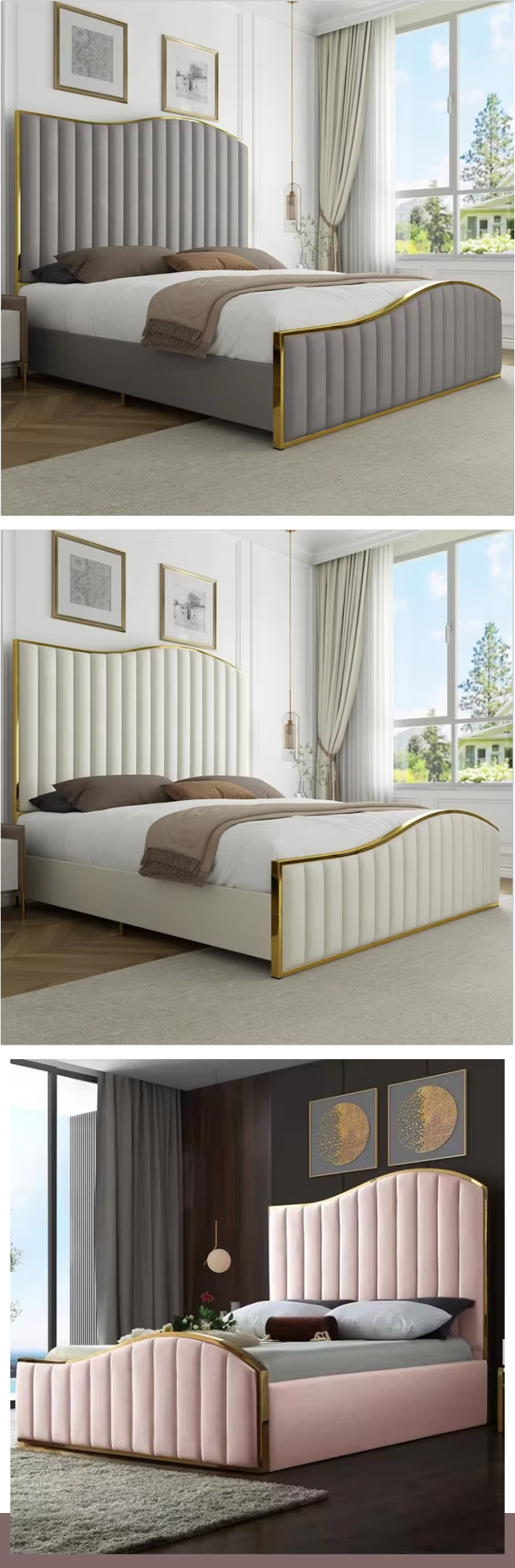 Sleeping Modern Design Queen King Size Velvet Upholstered Platform Bed