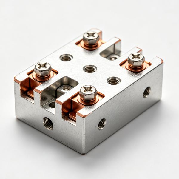 CNC Machined C11000 / C10200 Copper Contactor Terminal Block with 0.02mm Flatness and 5-10 Micron Tin Plating for Reliable Electrical Power Connections