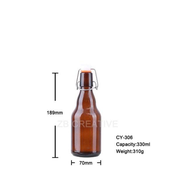 Sustainable Amber Flint Beer Glass Bottles 12oz Swing Cap Craft Brew Packaging 310g CY-306